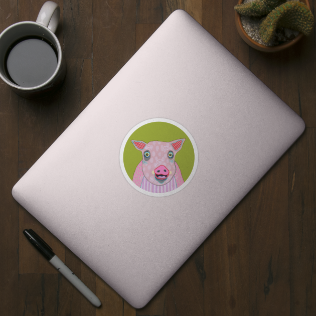 Pig Out Smiling Happy Farm Pig by jenniferdavisart